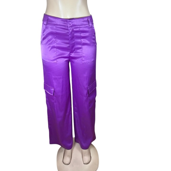 Vibrant Purple Wide Leg Pants with Satin Finish - Picture 1 of 4